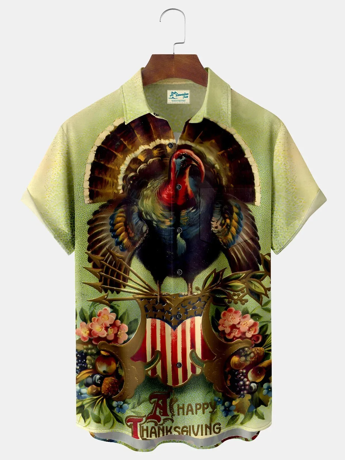 Happy Thanksgiving Turkey Print Men's Short Sleeve Hawaiian Shirt
