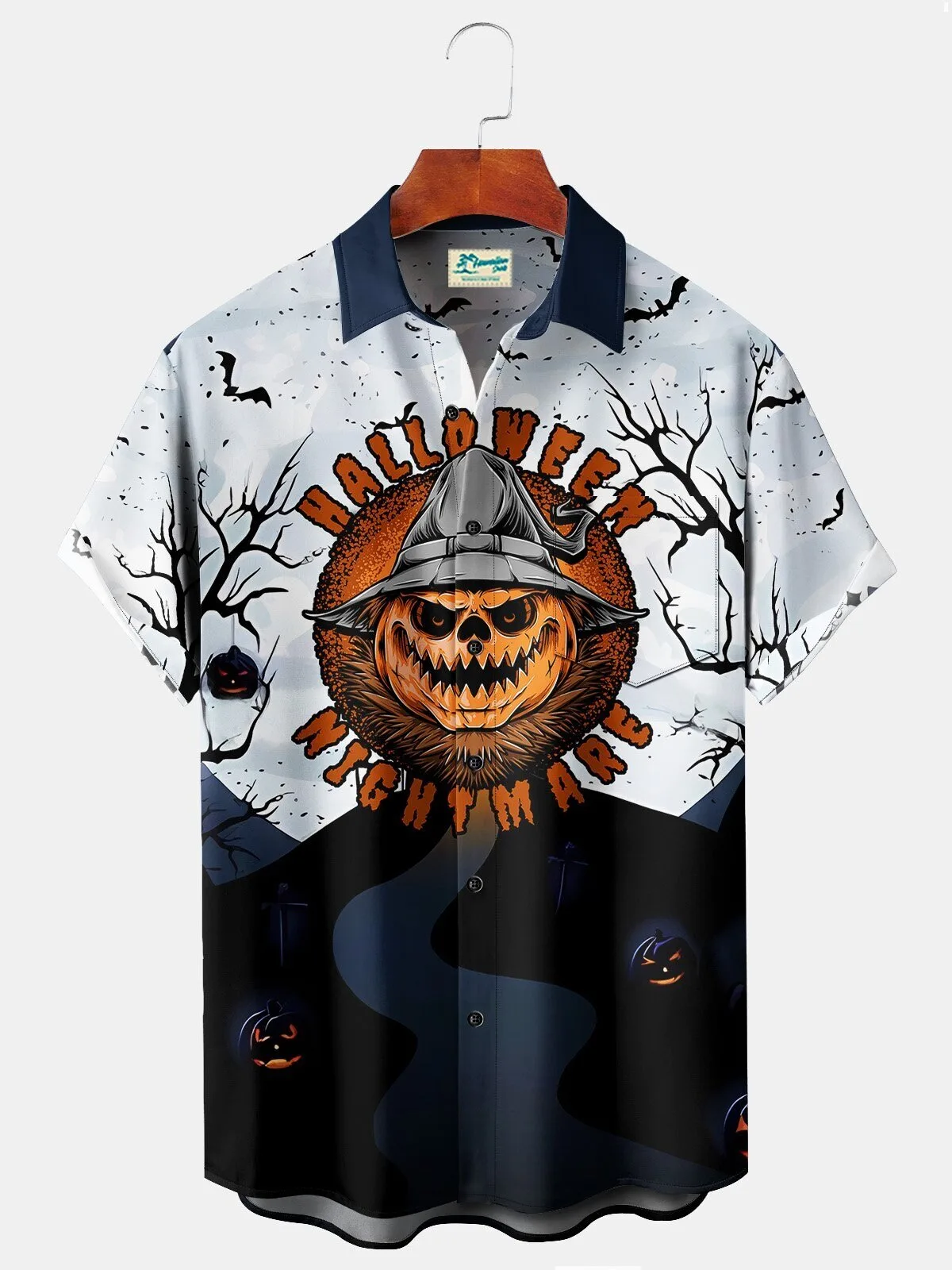 Halloween Pumpkin Monster Bat Spooky Forest Men's Hawaiian Shirt