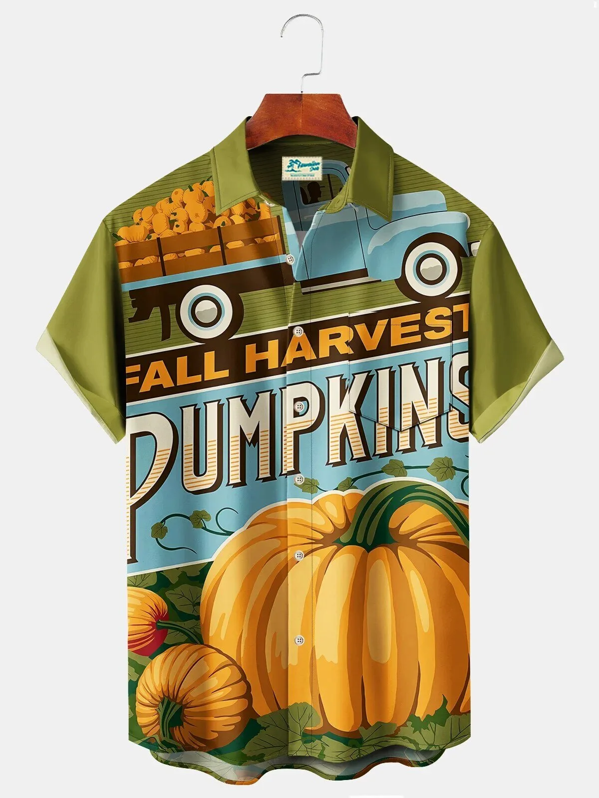 Fall Harvest Pumpkins Green Men's Hawaiian Shirt