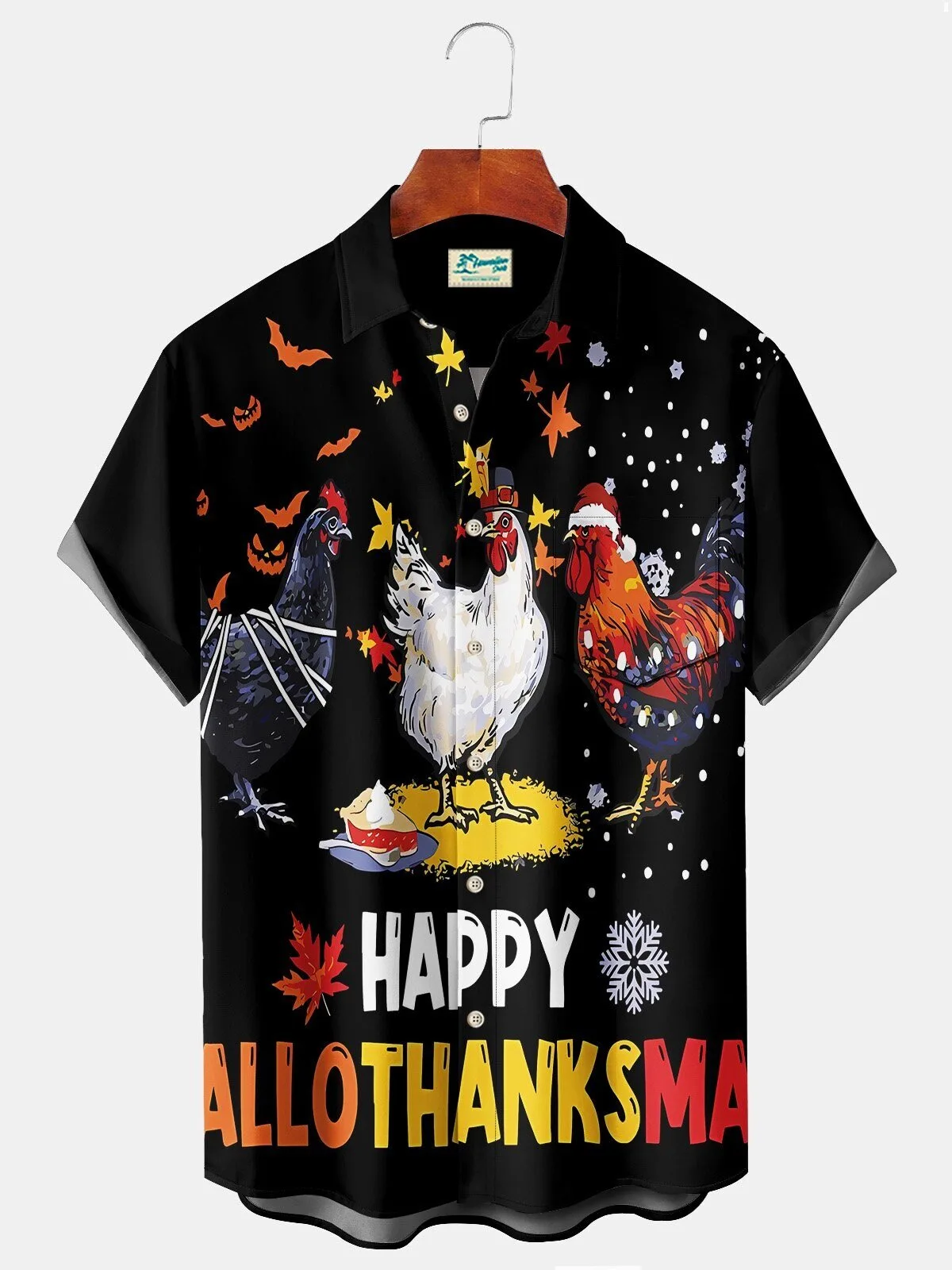 Happy Allothanksmas Thanksgiving and Christmas Chickens Hawaiian Shirt