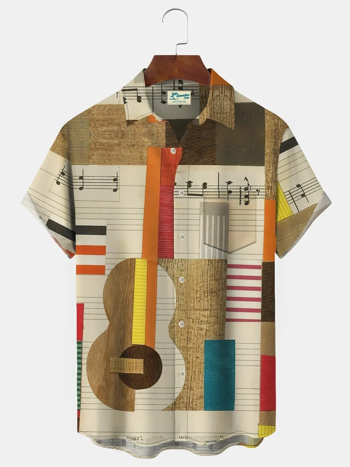 Vintage Musical Guitar Notes Geometric Pattern Hawaiian Shirt