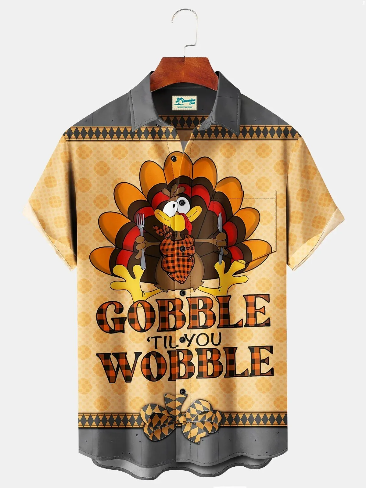Hawaiian Shirt Featuring Turkey Cartoon: Gobble Til You Wobble for Thanksgiving Fun