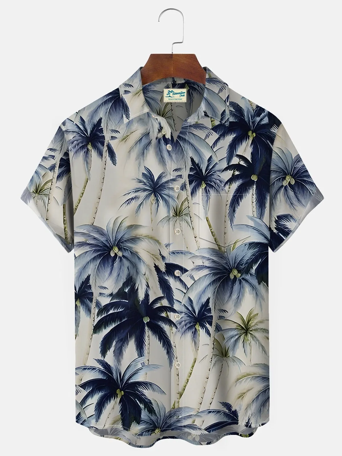 Hawaiian Button Down Shirt for Men in Tropical Palm Tree Print with Short Sleeves