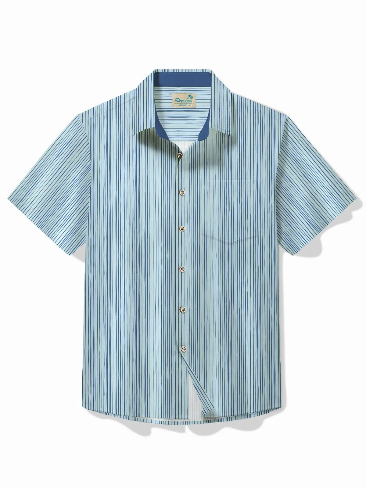 Men's Striped Short Sleeve Button Down Hawaiian Shirt with Pocket