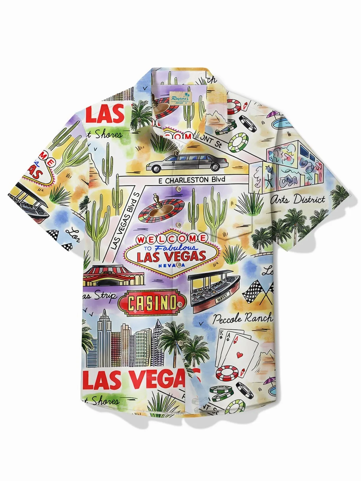 Fabulous Las Vegas Nevada Travel Map Men's Button Pocket Hawaiian Shirt 1 Fabulous Las Vegas Nevada Travel Map Men