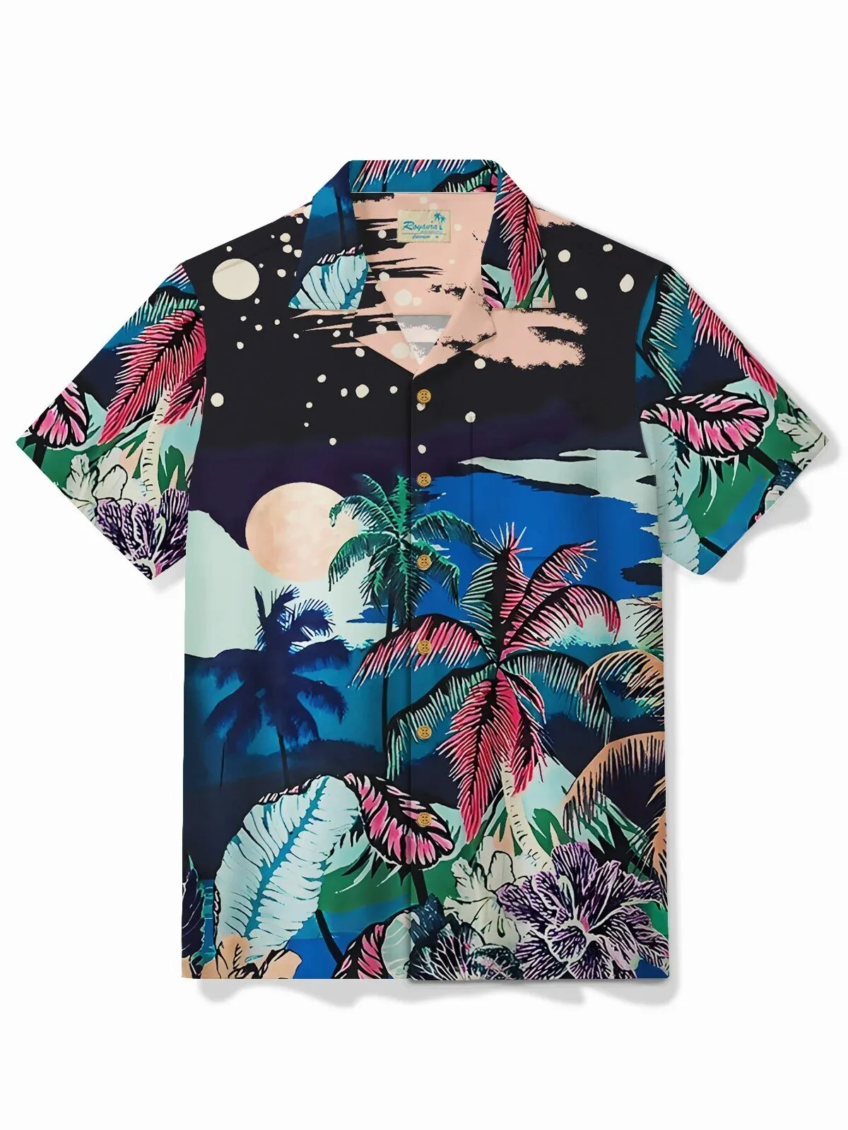 Vintage Tropical Coconut Tree Beach Hawaiian Shirt Men's Short Sleeve Button Down