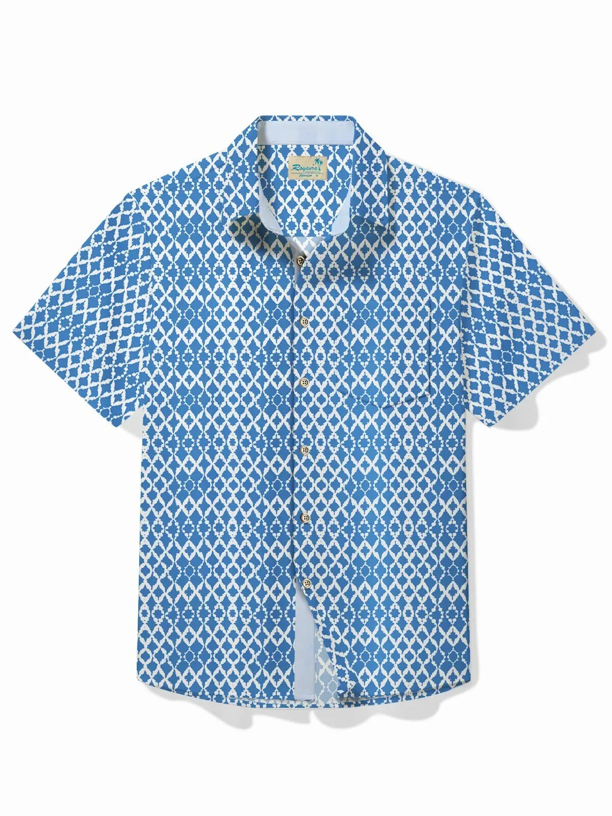 Geometric Diamond Pattern Blue Hawaiian Shirt