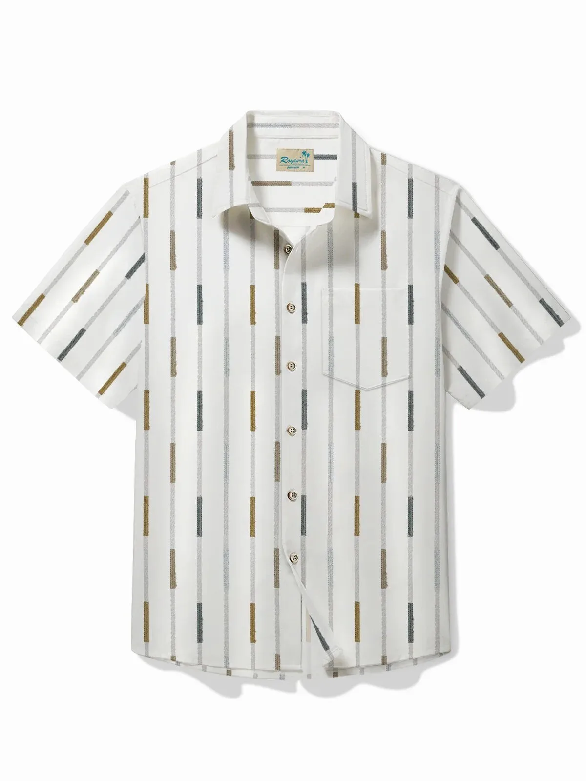 Men's Vertical Stripe Print Short Sleeve Button Down Hawaiian Shirt